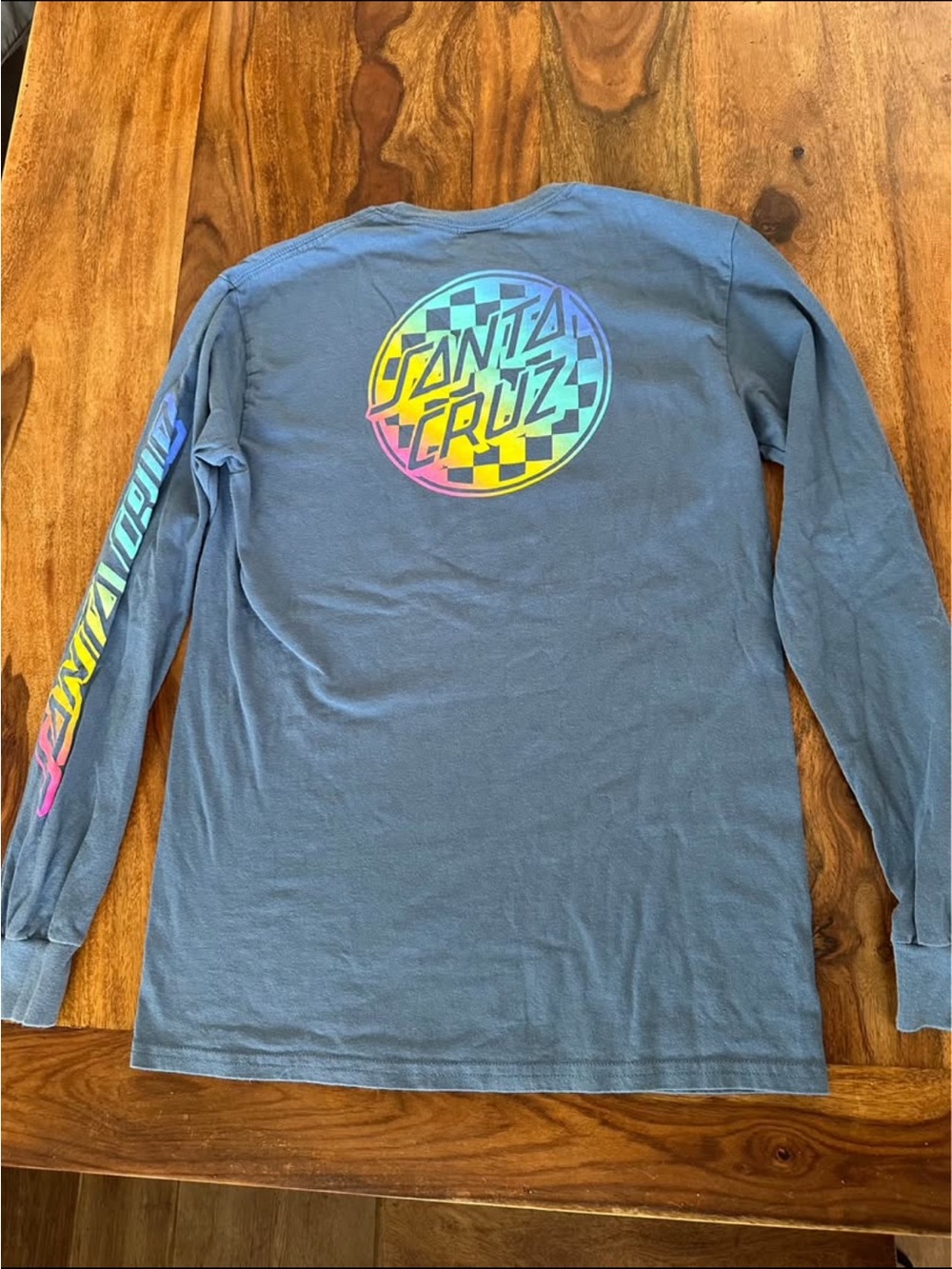 Santa Cruz Skateboards Long Sleeve Tee - Blue with Rainbow Graphics